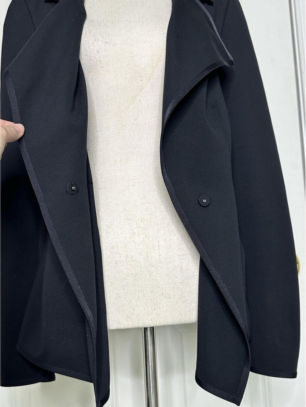 Donna Karan New York Black Draped Structured Blazer Jacket 4 Luxury Mesh Panels - Picture 2 of 9